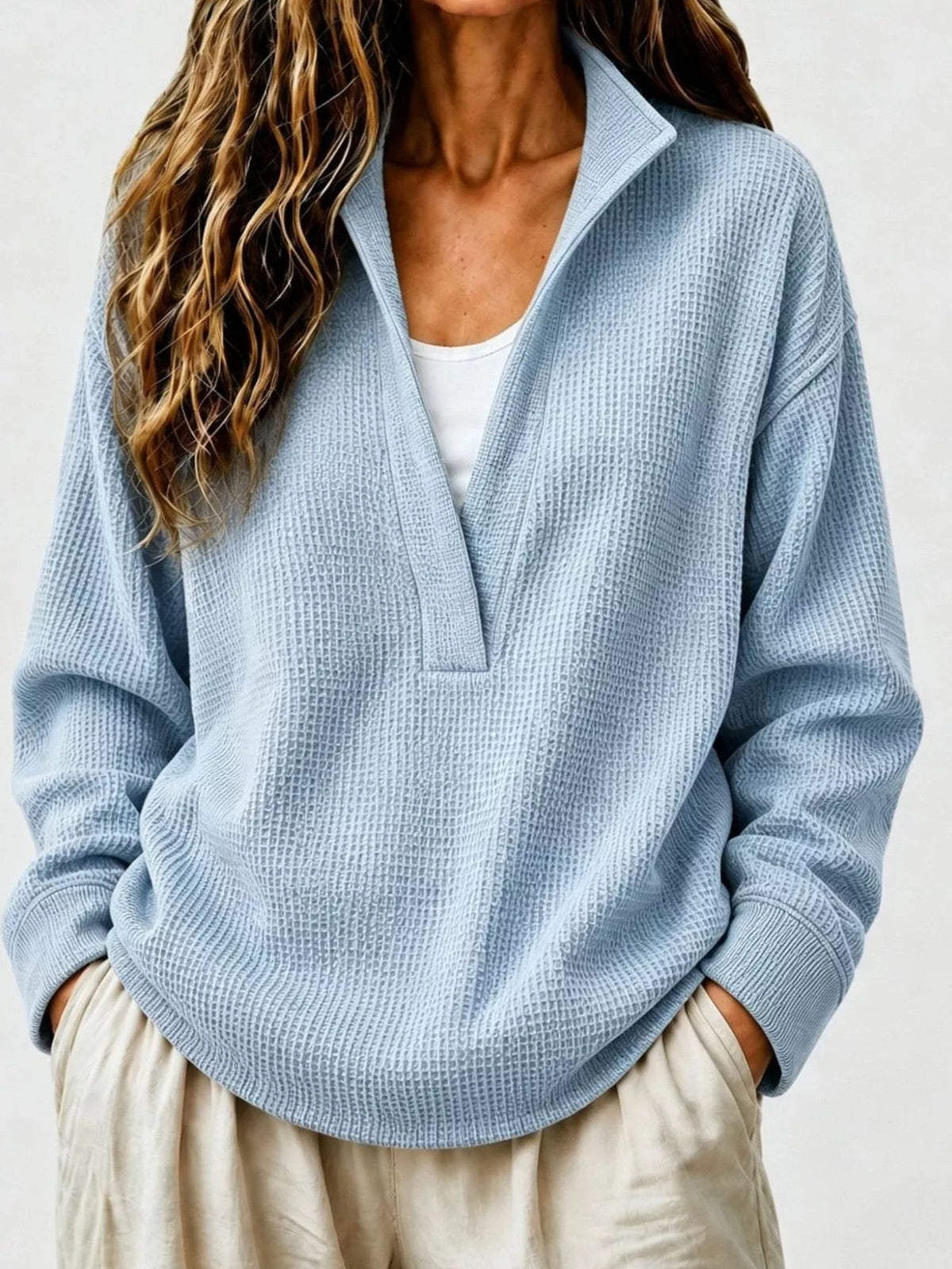 Modern Finesse Slow Sunday Waffle Sweatshirt