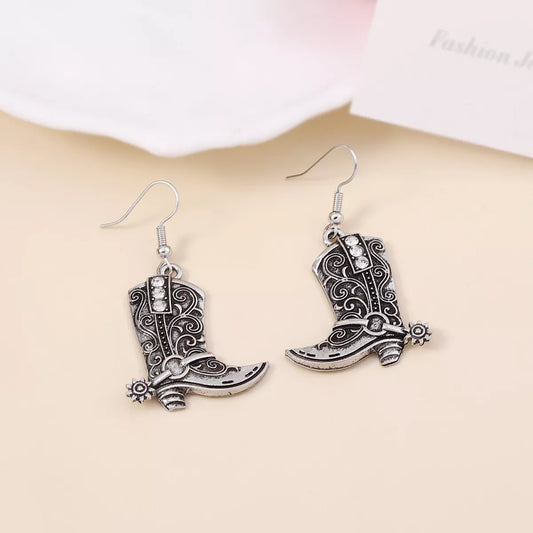 HOF Jade Vintage Western Cowboy Boot Dangle Earrings
