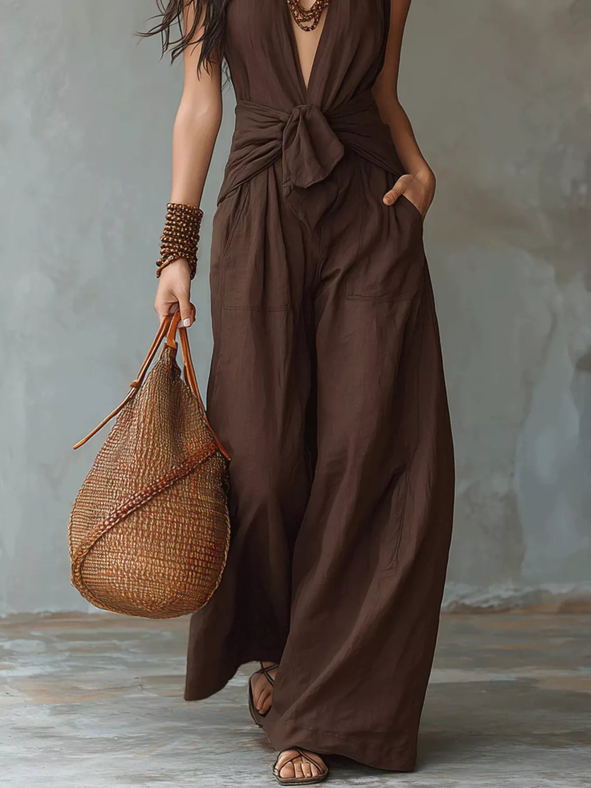 Modern Finesse Talia Backless Halter Neck Wide-Leg Jumpsuit