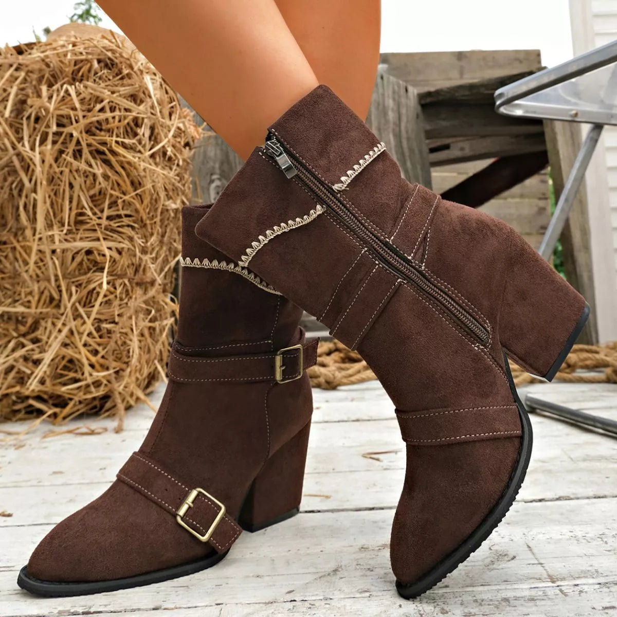 Modern Finesse Regent Suede Point-Toe Mid-Heel Boots - product view 5