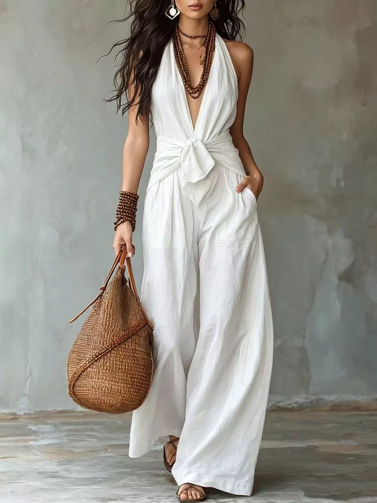 Modern Finesse Talia Backless Halter Neck Wide-Leg Jumpsuit