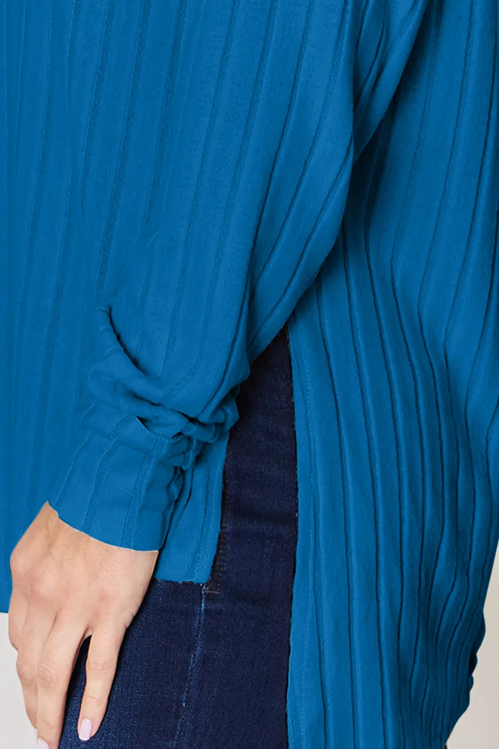 Basic Bae Sienna Ribbed Round Neck Slit T-Shirt