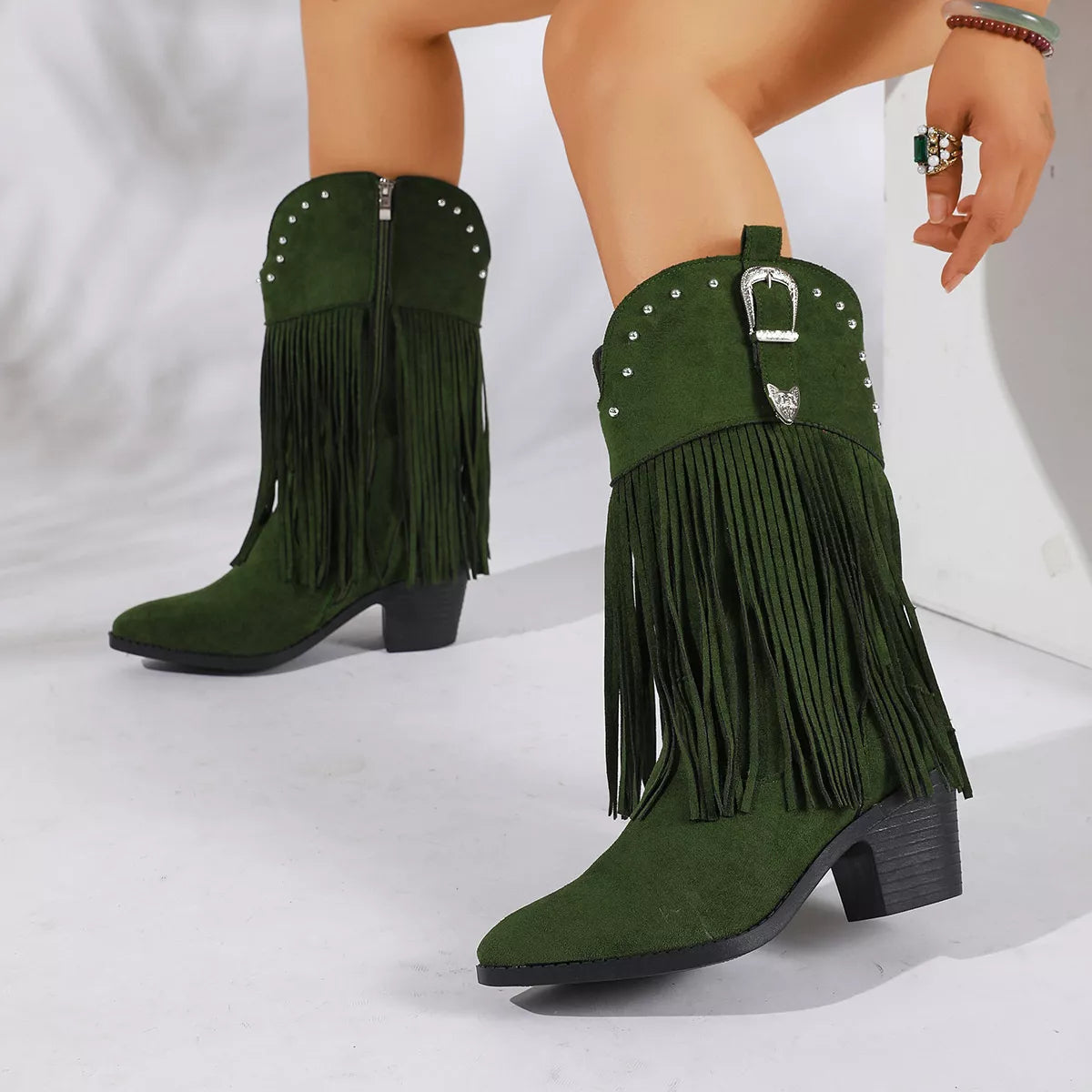 Modern Finesse Festival Fringe Round-Toe Low-Heel Boots - product view 10