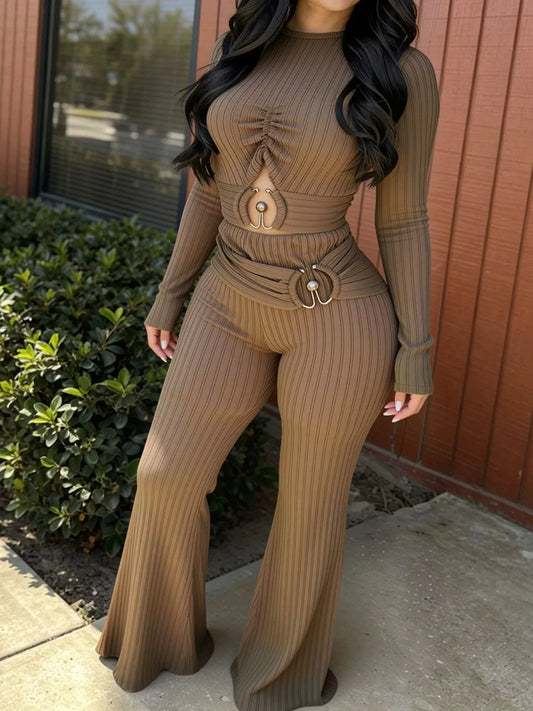Modern Finesse Estelle Ribbed Knit Ruched Cut-Out Jumpsuit