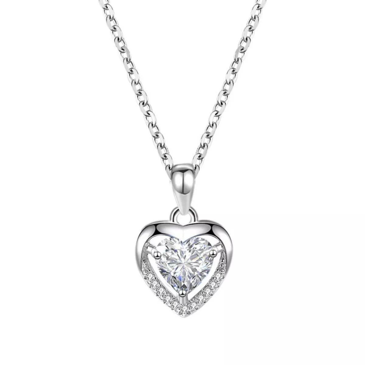 HOF Celine 925 Sterling Silver Zircon Heart Necklace