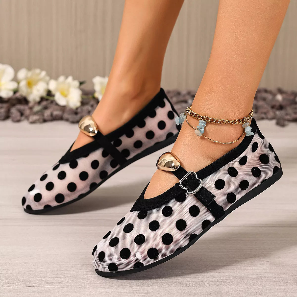 Modern Finesse Vale Polka Dot Mesh Slip-Ons