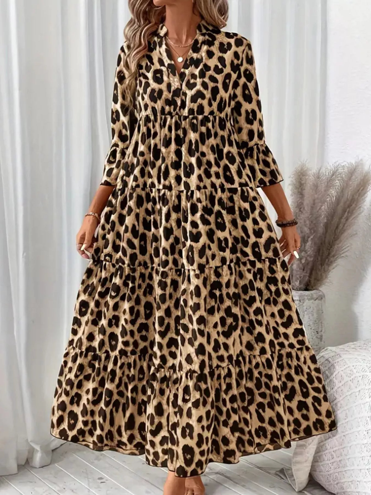 Modern Finesse Sienna Leopard 3/4 Sleeve Midi Dress