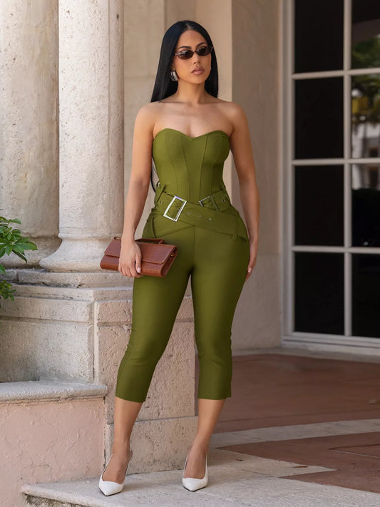 Modern Finesse Wren Belted Tube Skinny Jumpsuit