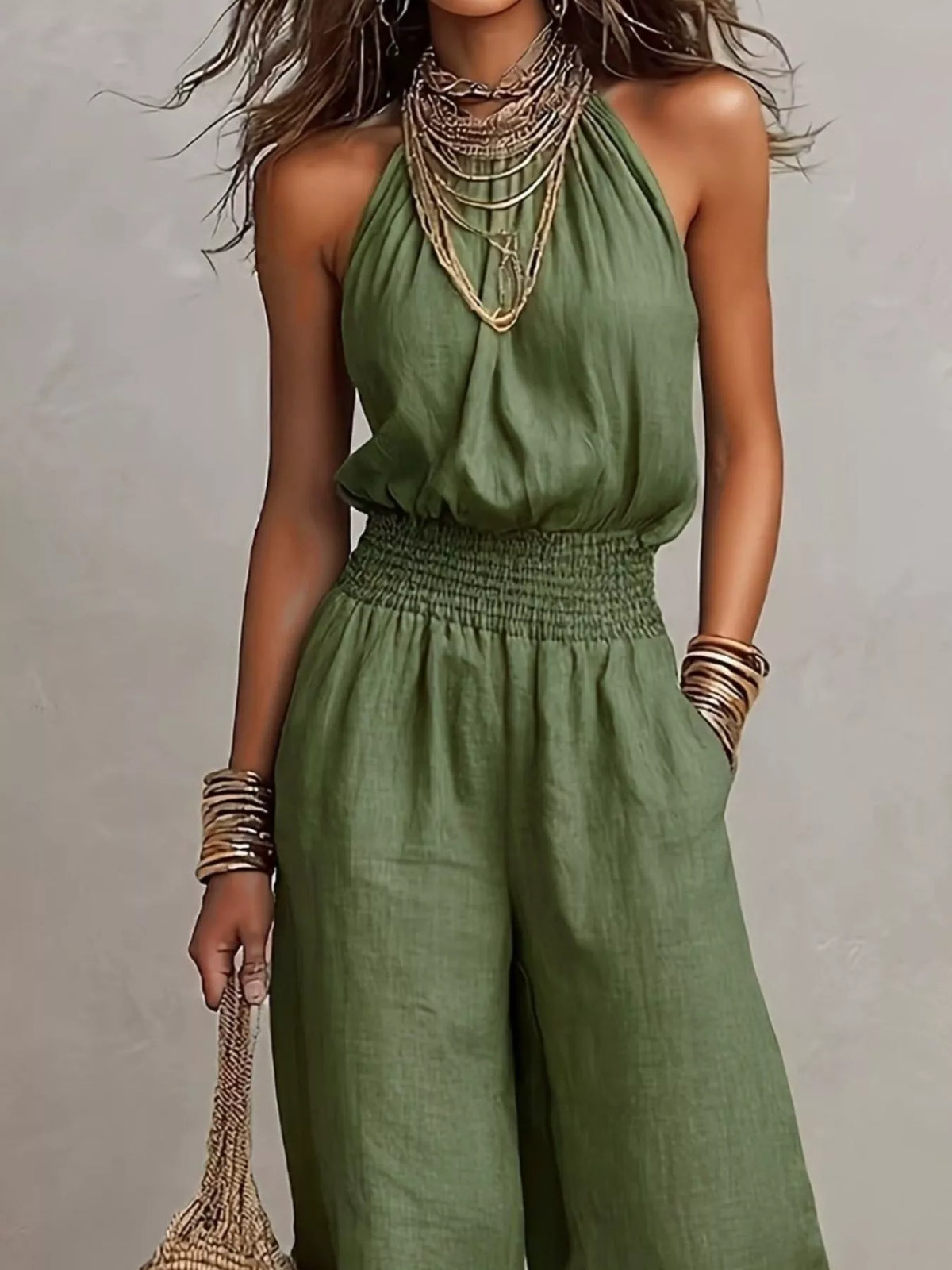 Modern Finesse Lena Halter Neck Wide-Leg Jumpsuit