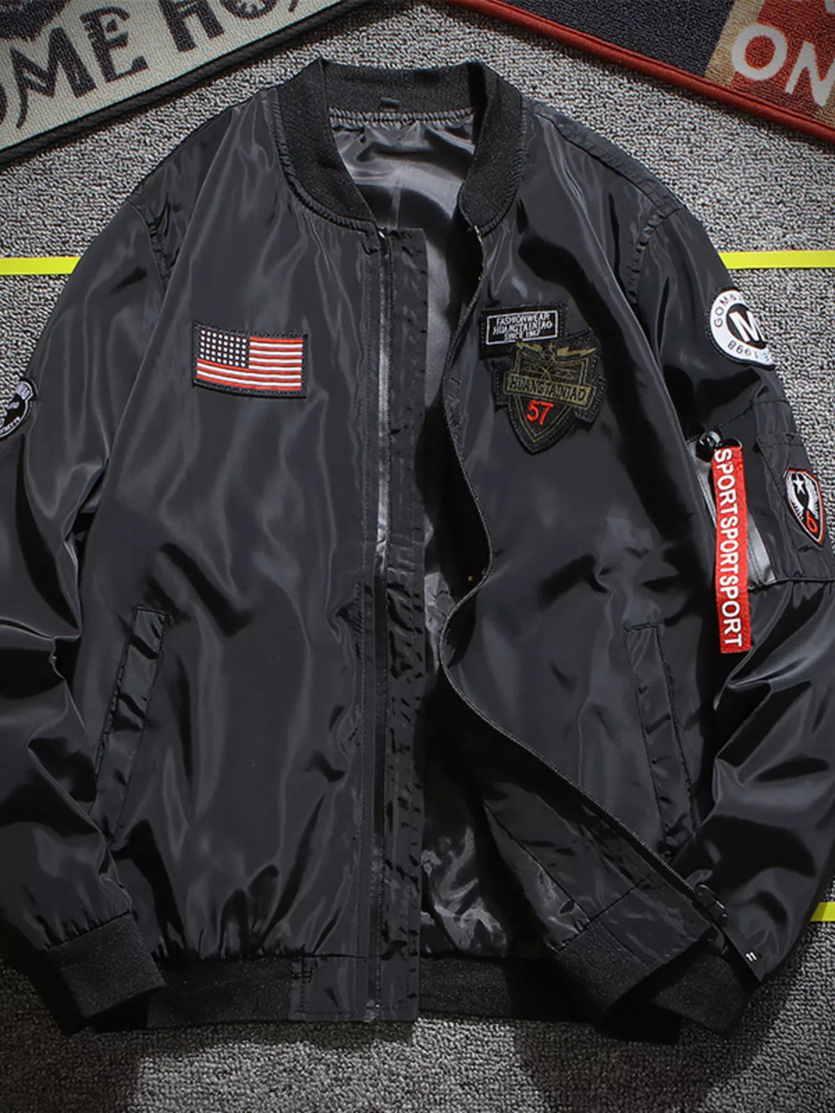 Modern Finesse Nash Men's Military-Inspired Patched Bomber Jacket — Extended Sizes