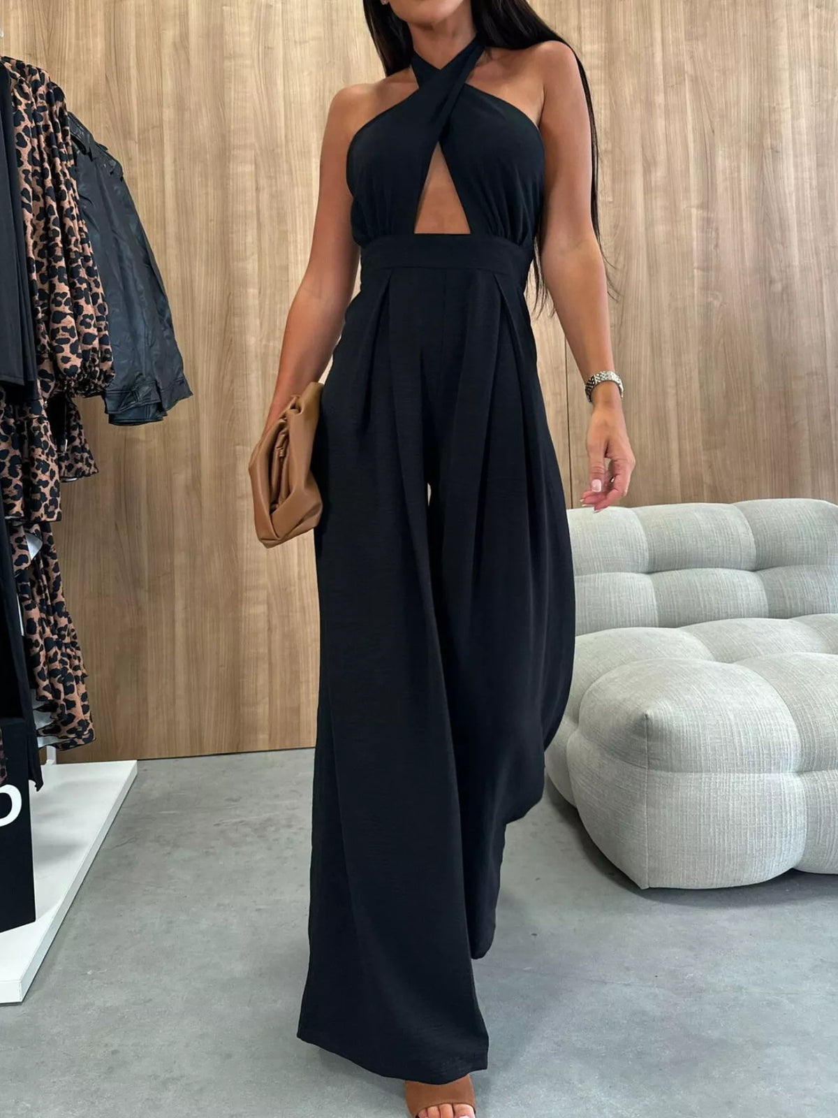 Modern Finesse Kaia Halter Neck Cut-Out Wide-Leg Jumpsuit