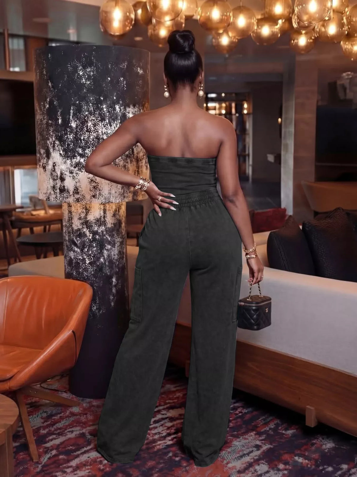 Modern Finesse Remy Drawstring Strapless Wide-Leg Jumpsuit