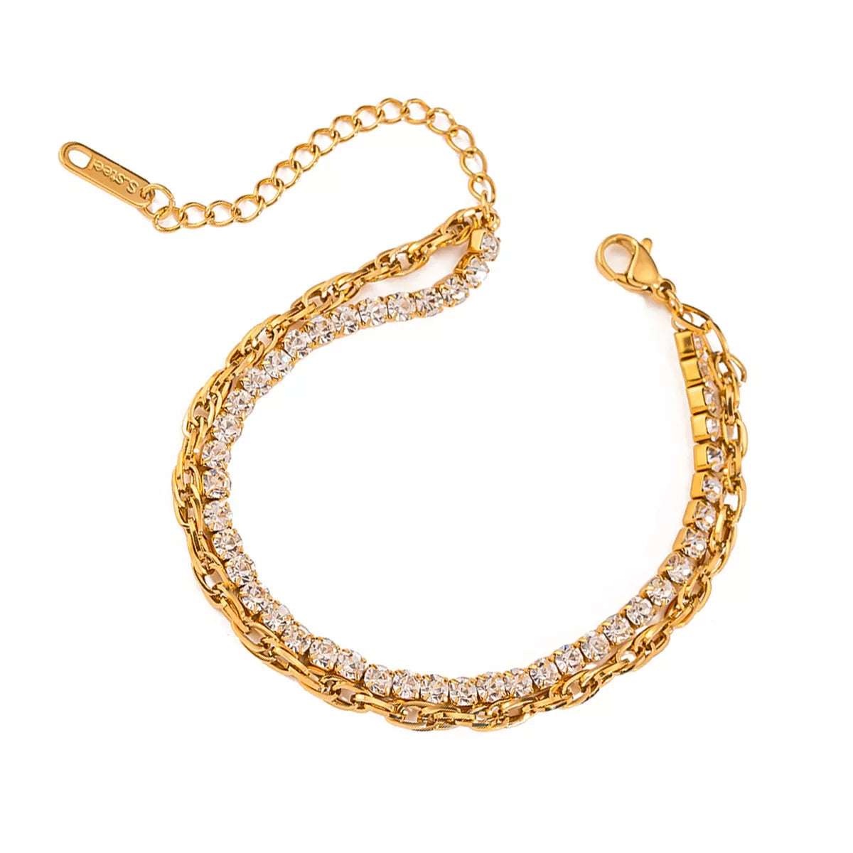 HOF Vale 18K Gold-Plated Rhinestone Double Layered Bracelet