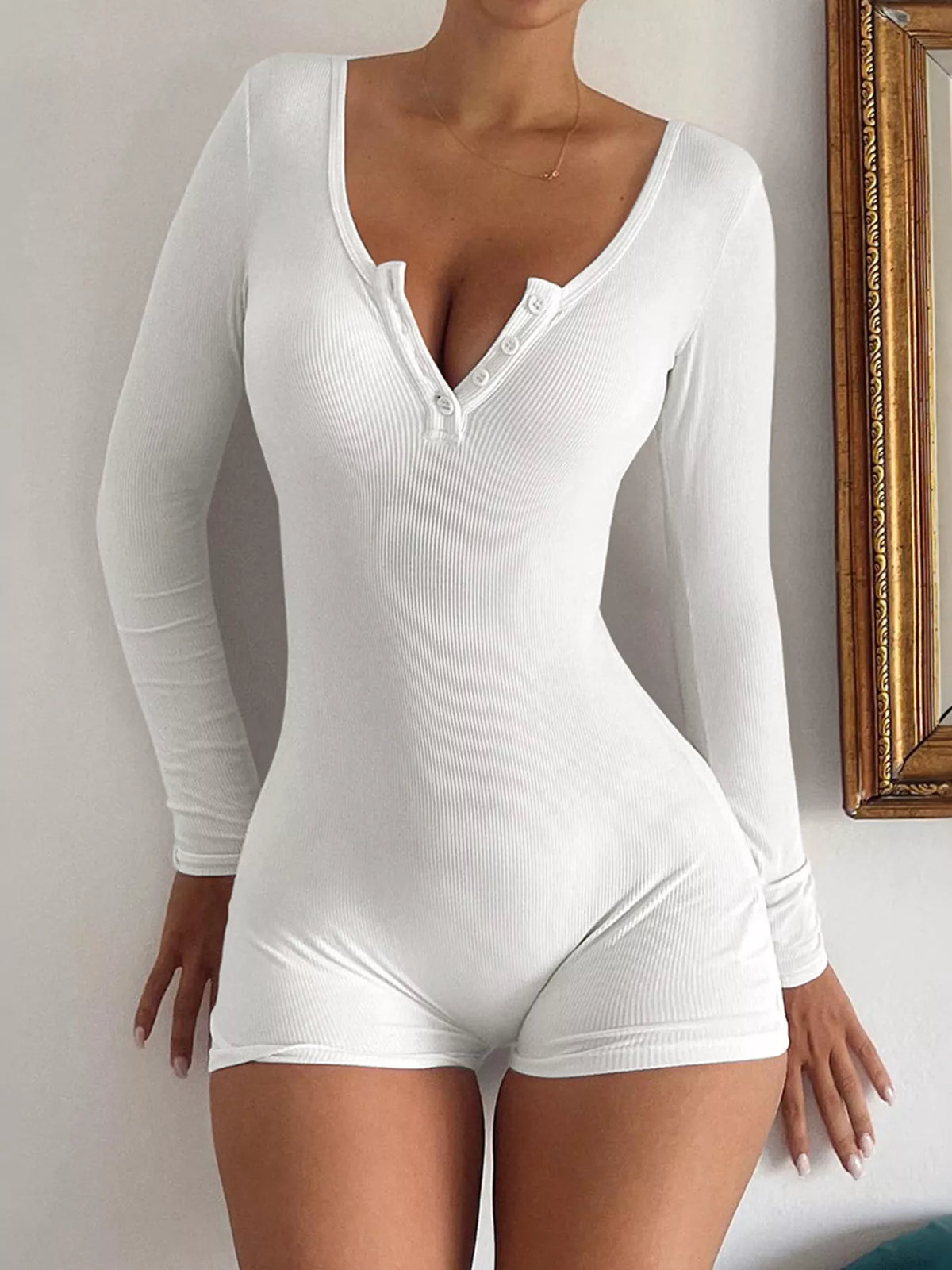 Modern Finesse Lyra Ribbed Knit Long Sleeve Romper