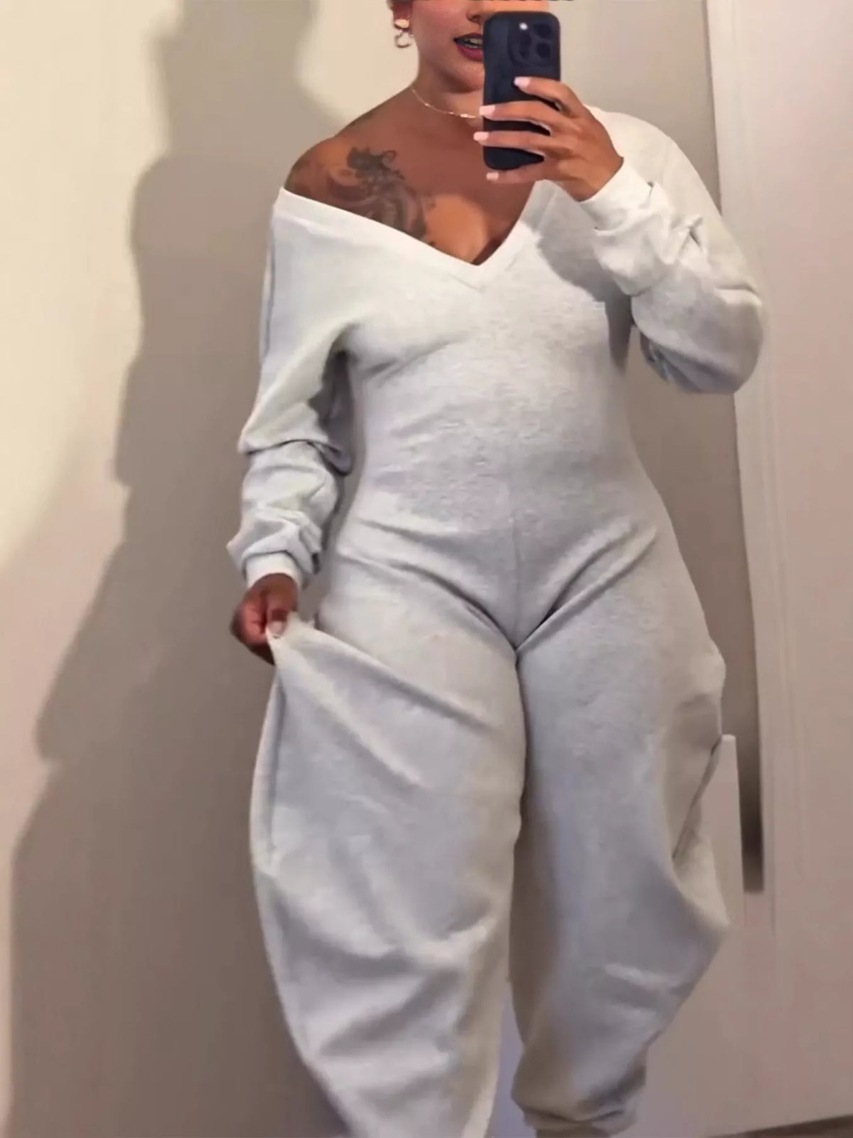 Modern Finesse Seren Off-Shoulder Long Sleeve Casual Jumpsuit