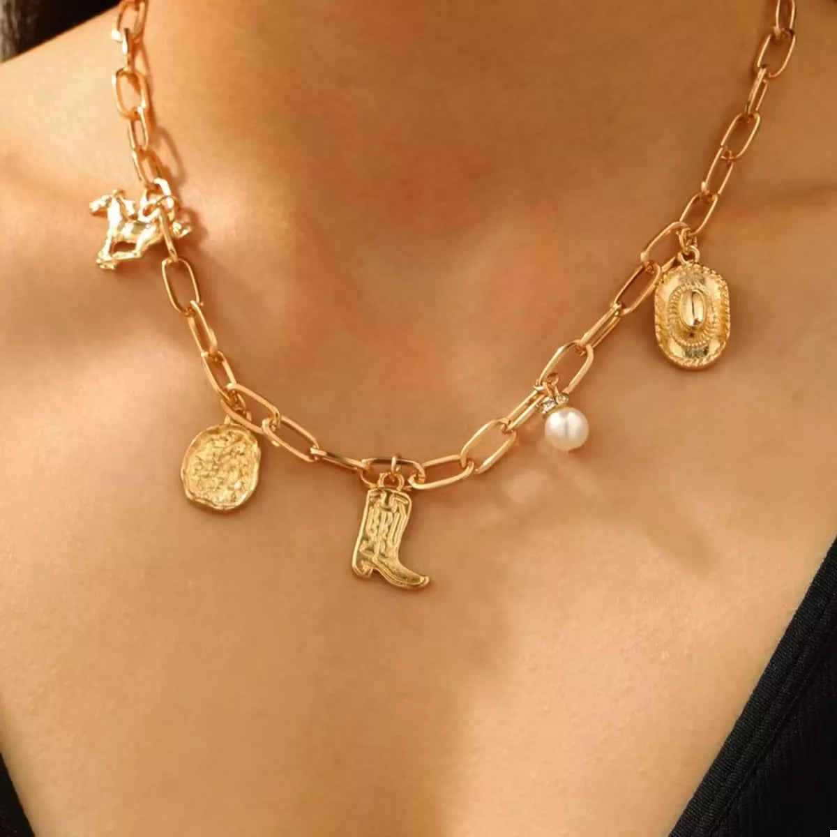 HOF Elara 18K Gold-Plated Charm Necklace and Bracelet Jewelry Set