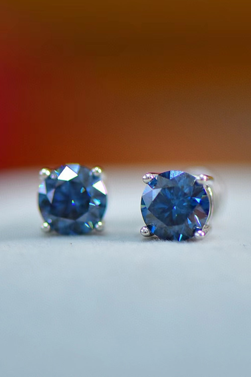 House Of Finesse Azure Four-Prong 2 Carat Moissanite Earrings in blue