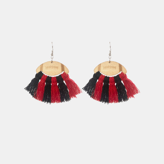 HOF Mira Fringe Detail Football Shape Wooden Dangle Earrings