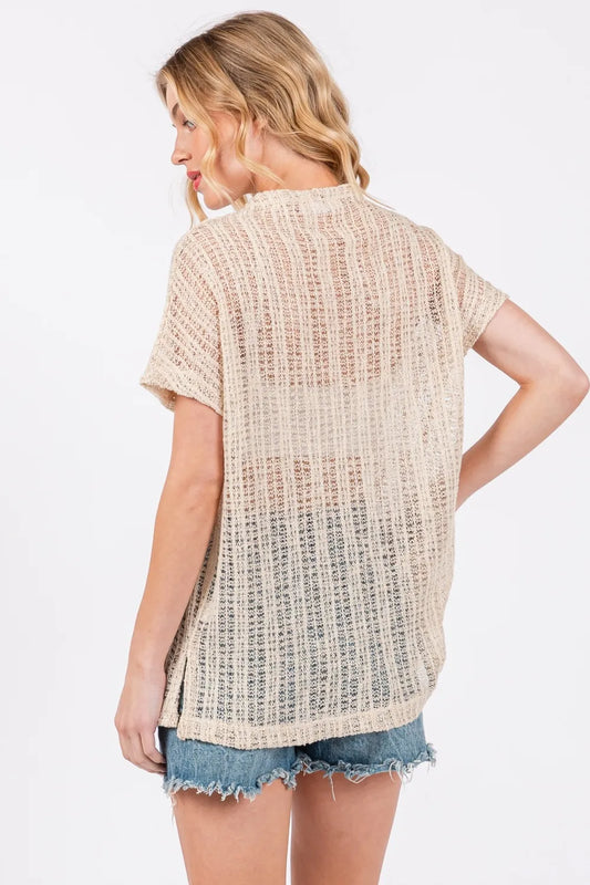 Ces Femme Arden See Through Crochet Mock Neck Cover Up