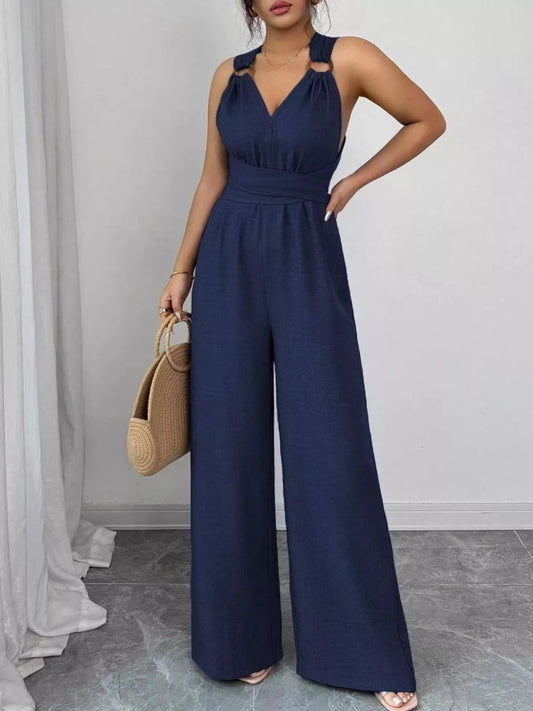 HOF Noelle Sleeveless V-Neck Wide-Leg Jumpsuit with O-Ring Detail