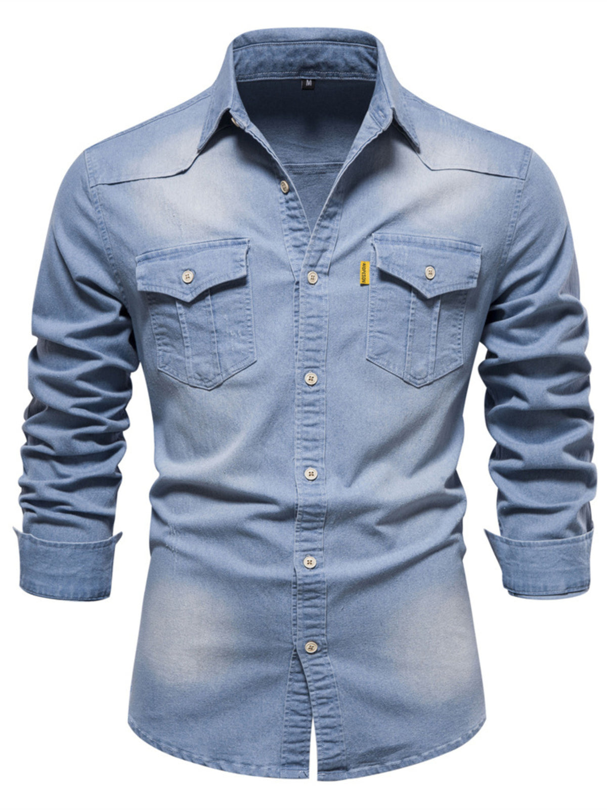 Modern Finesse Atlas Men's Button Up Denim Shirt with Chest Pocket — Extended Sizes