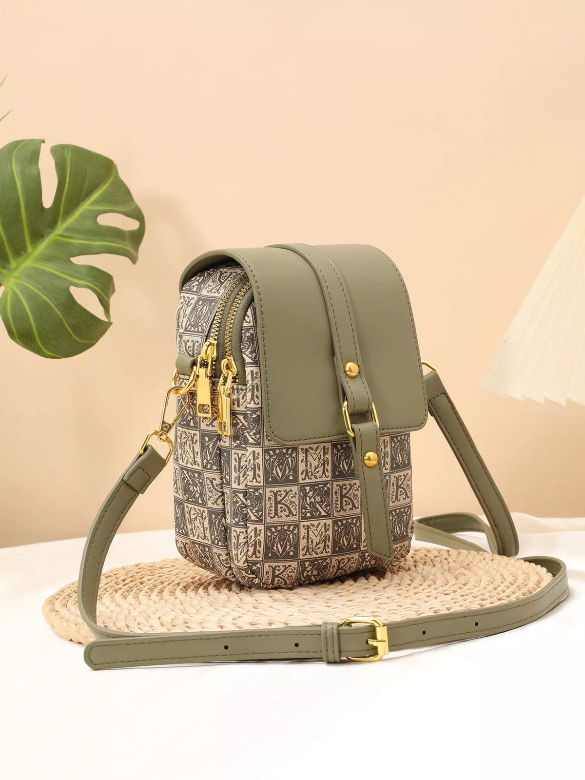 Modern Finesse Matcha Print PU Leather Crossbody Bag