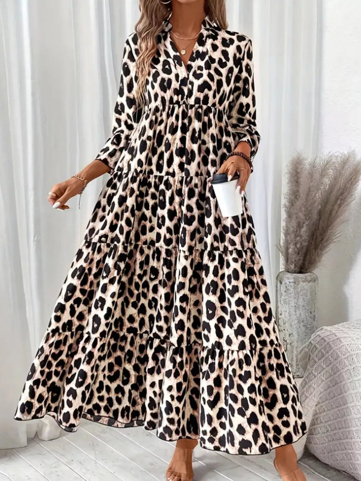 Modern Finesse Sienna Leopard 3/4 Sleeve Midi Dress