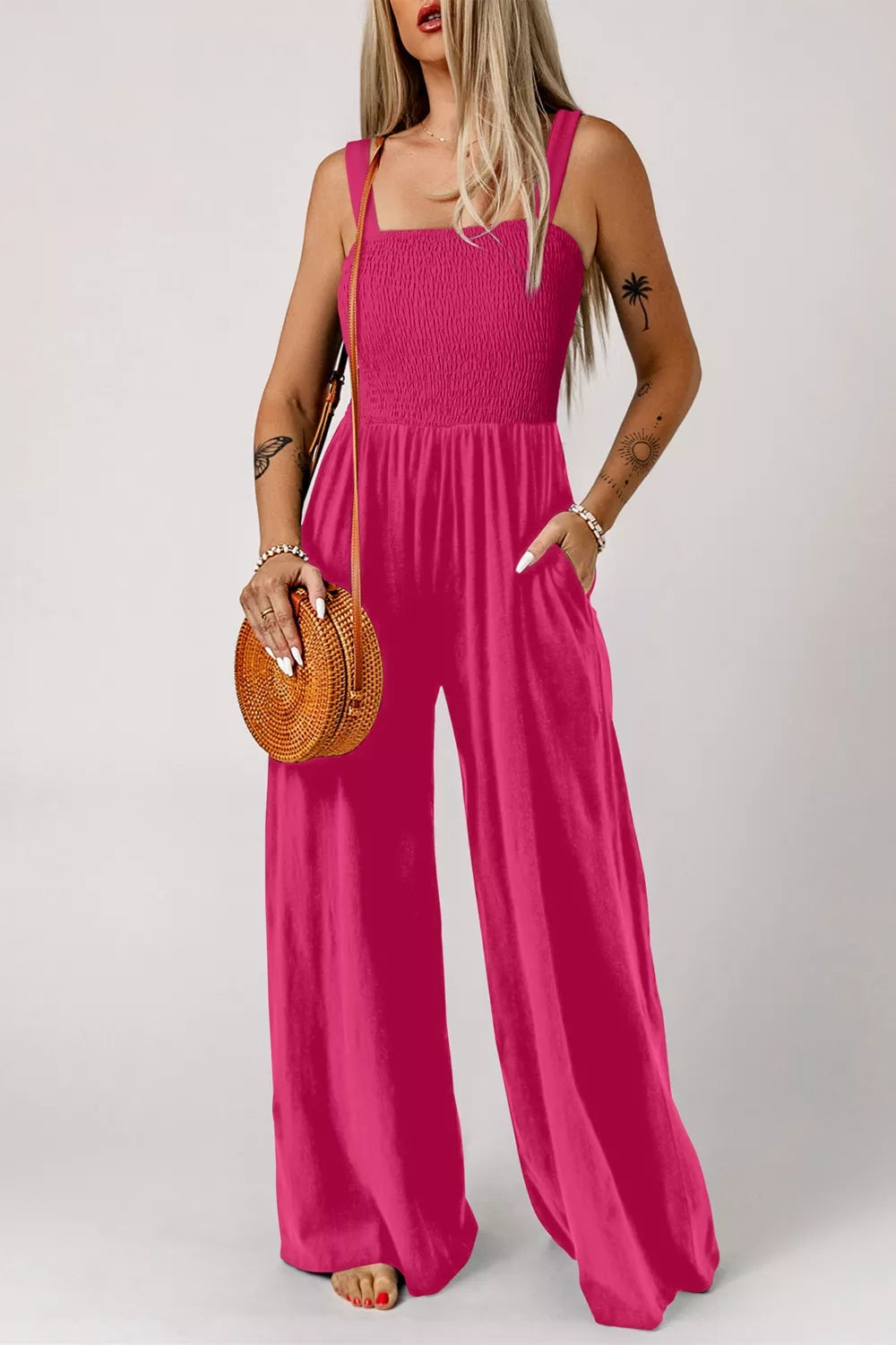 Modern Finesse Zora Smocked Bodice Wide-Leg Jumpsuit