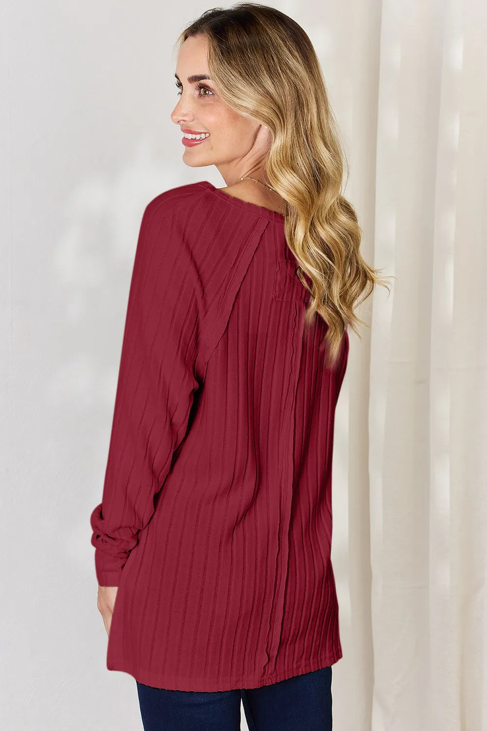 Basic Bae Sienna Ribbed Round Neck Slit T-Shirt