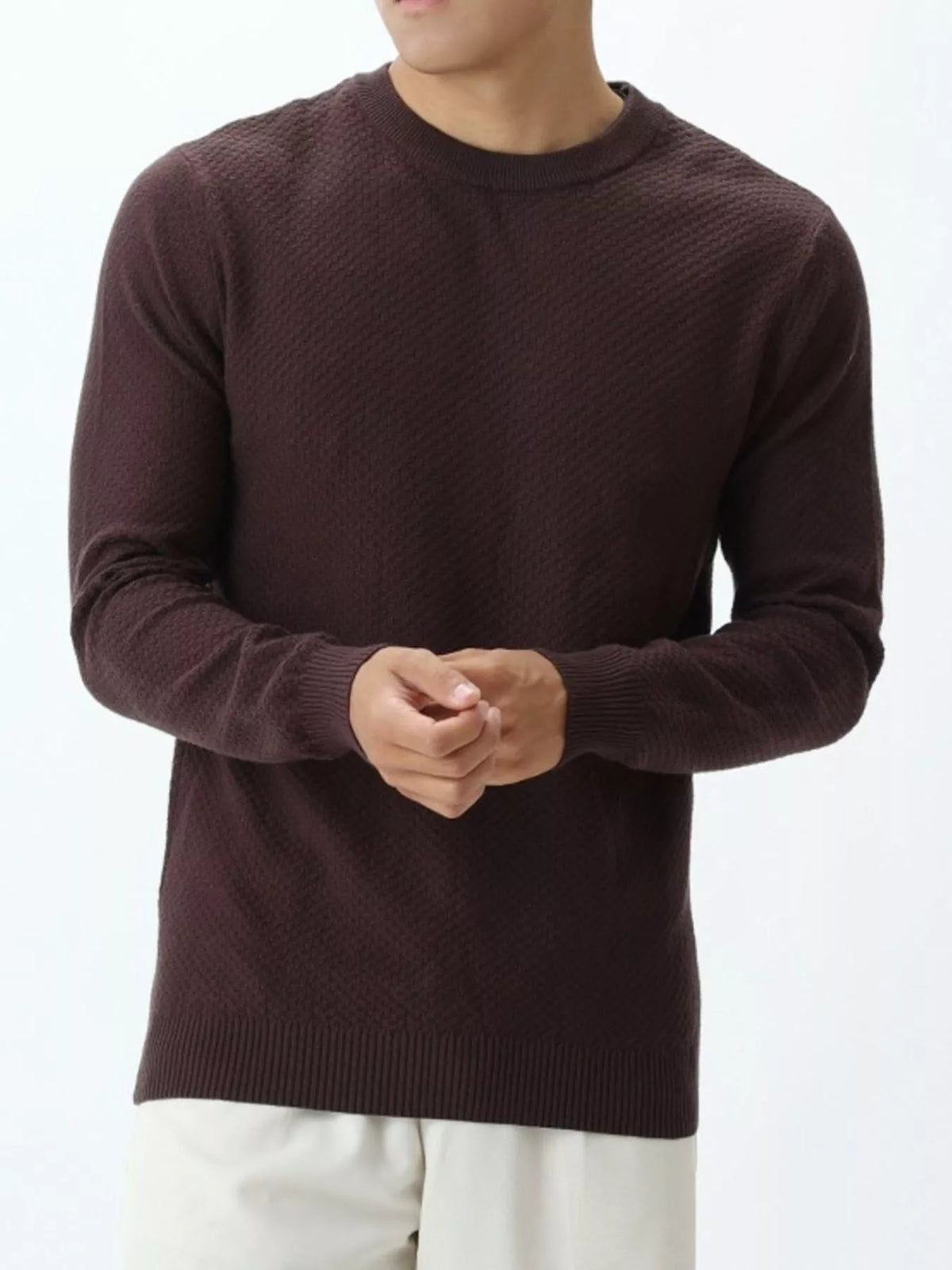 Modern Finesse Atlas Men's Textured Crew Neck Sweater — Extended Sizes