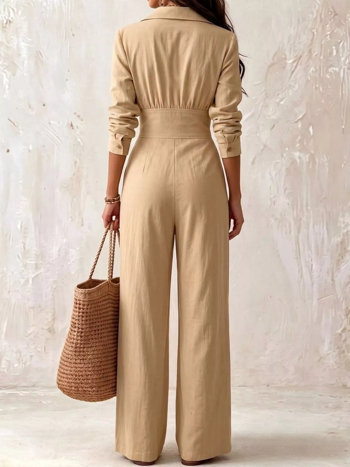Modern Finesse Arden Lapel Collar Button Front Wide-Leg Jumpsuit