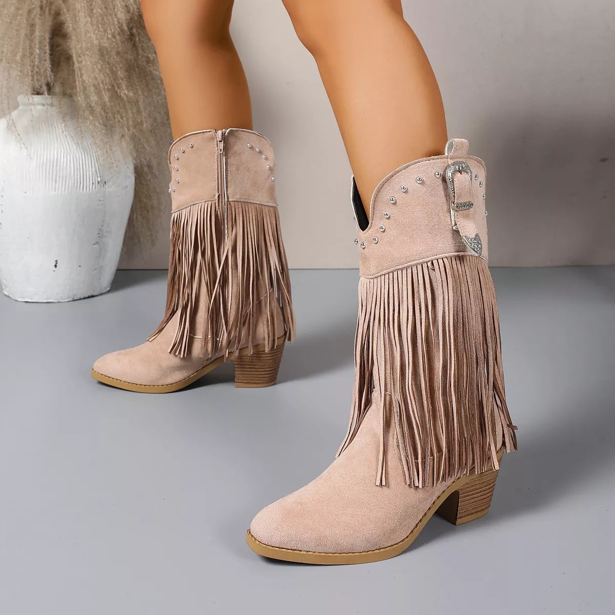 Modern Finesse Festival Fringe Round-Toe Low-Heel Boots - product view 13
