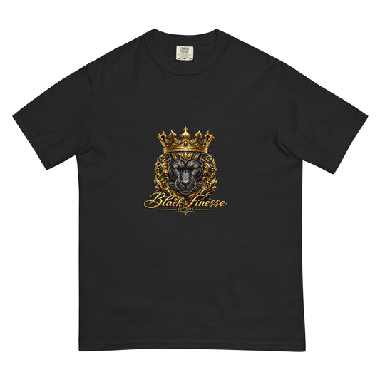 Black Finesse Crowned Panther heavyweight T-shirt in black, front view