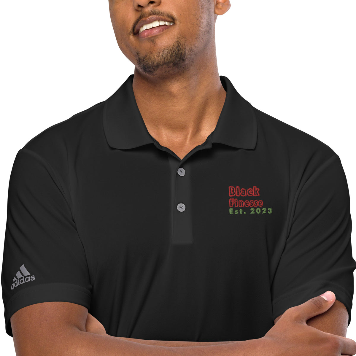 Black Finesse Signature adidas Performance Polo Shirt in Black — detail view