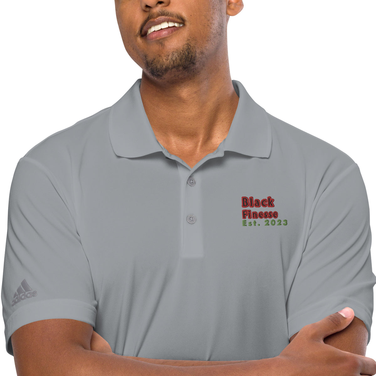 Black Finesse Signature adidas Performance Polo Shirt in Grey — detail view