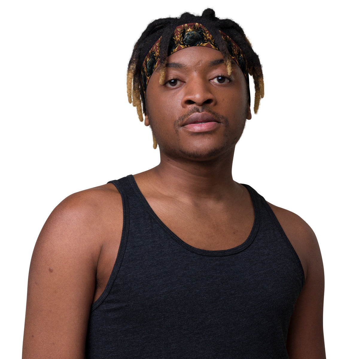 Black Finesse Maroon Panther Stretch Headband — front view