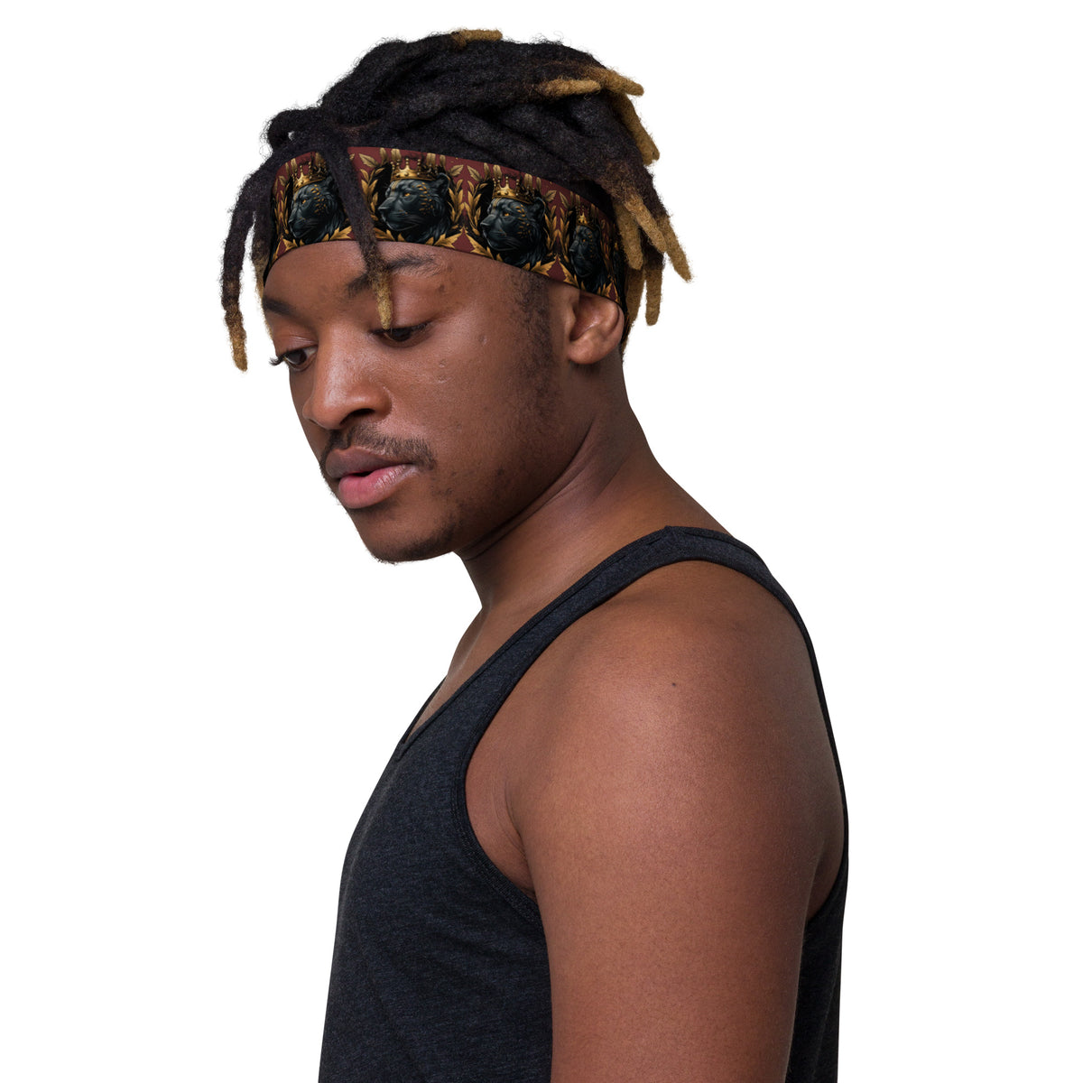 Black Finesse Maroon Panther Stretch Headband — front view