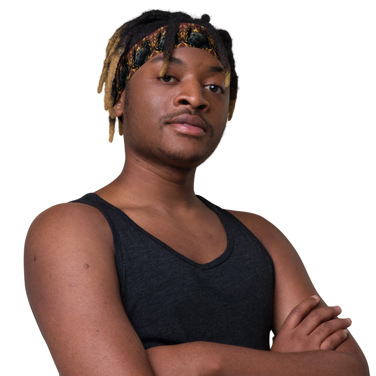 Black Finesse Maroon Panther Stretch Headband — front view