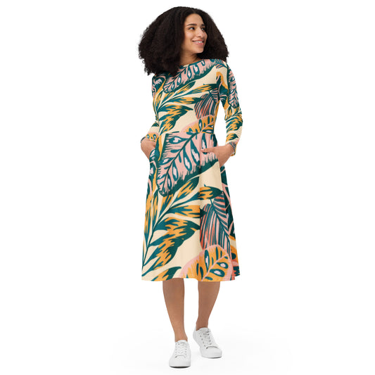 Black Finesse Seasonal Hue Long-Sleeve Midi Dress — front view