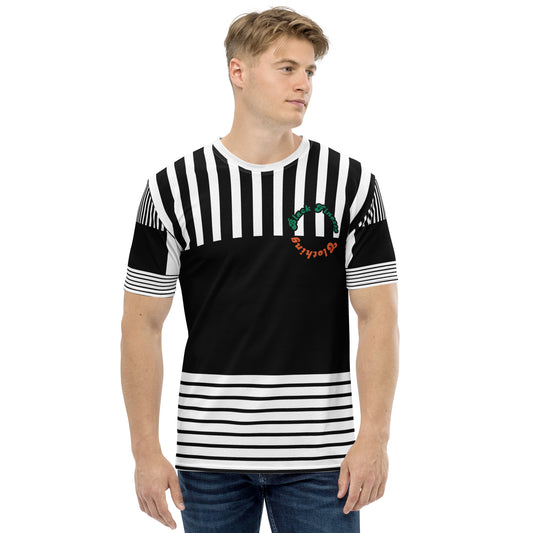 Black Finesse Stripe Hippie Logo Men’s T-Shirt — front view