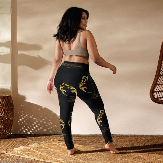 Black Finesse Royalty Rise Yoga Leggings in Black, Gold — back view