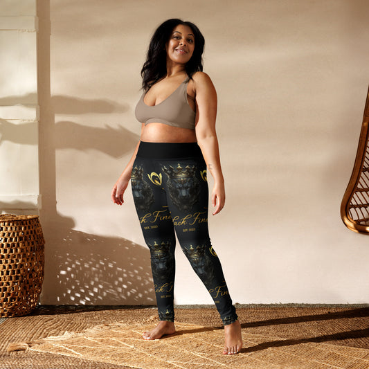 Black Finesse Royalty Rise Yoga Leggings in Black, Gold — front view