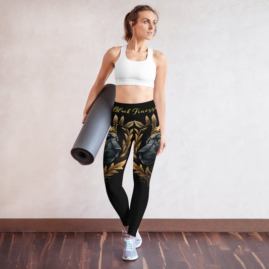 Black Finesse Onyx Reverse Panther High-Waist Leggings — front view