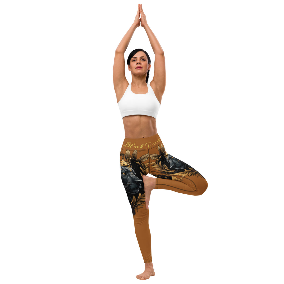 Black Finesse Umber Reverse Panther High-Waist Leggings — front view