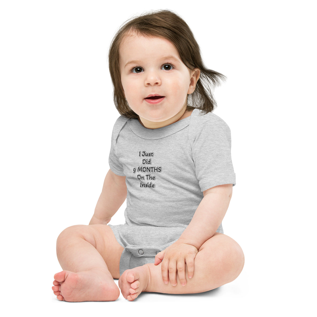 Black Finesse 9 Months Baby Bodysuit — Athletic Heather, front view