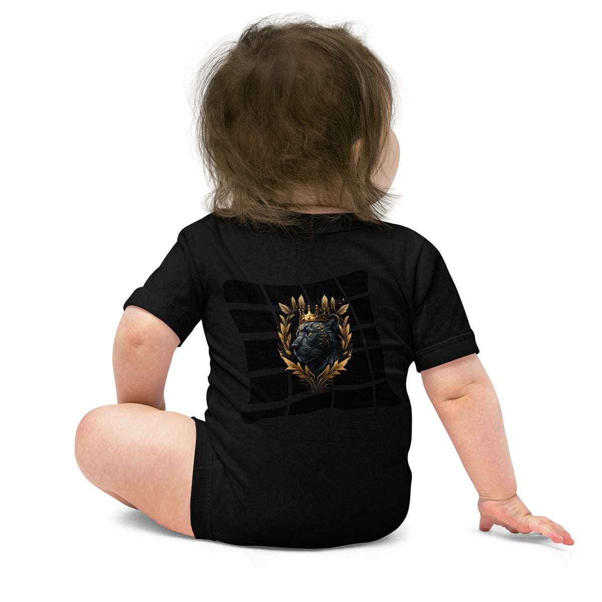 Black Finesse 9 Months Baby Bodysuit — Black, back view