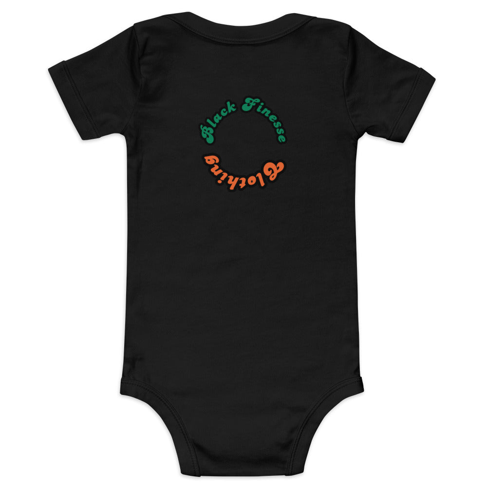 Black Finesse A Lil Bougie Baby Bodysuit — Black, back view
