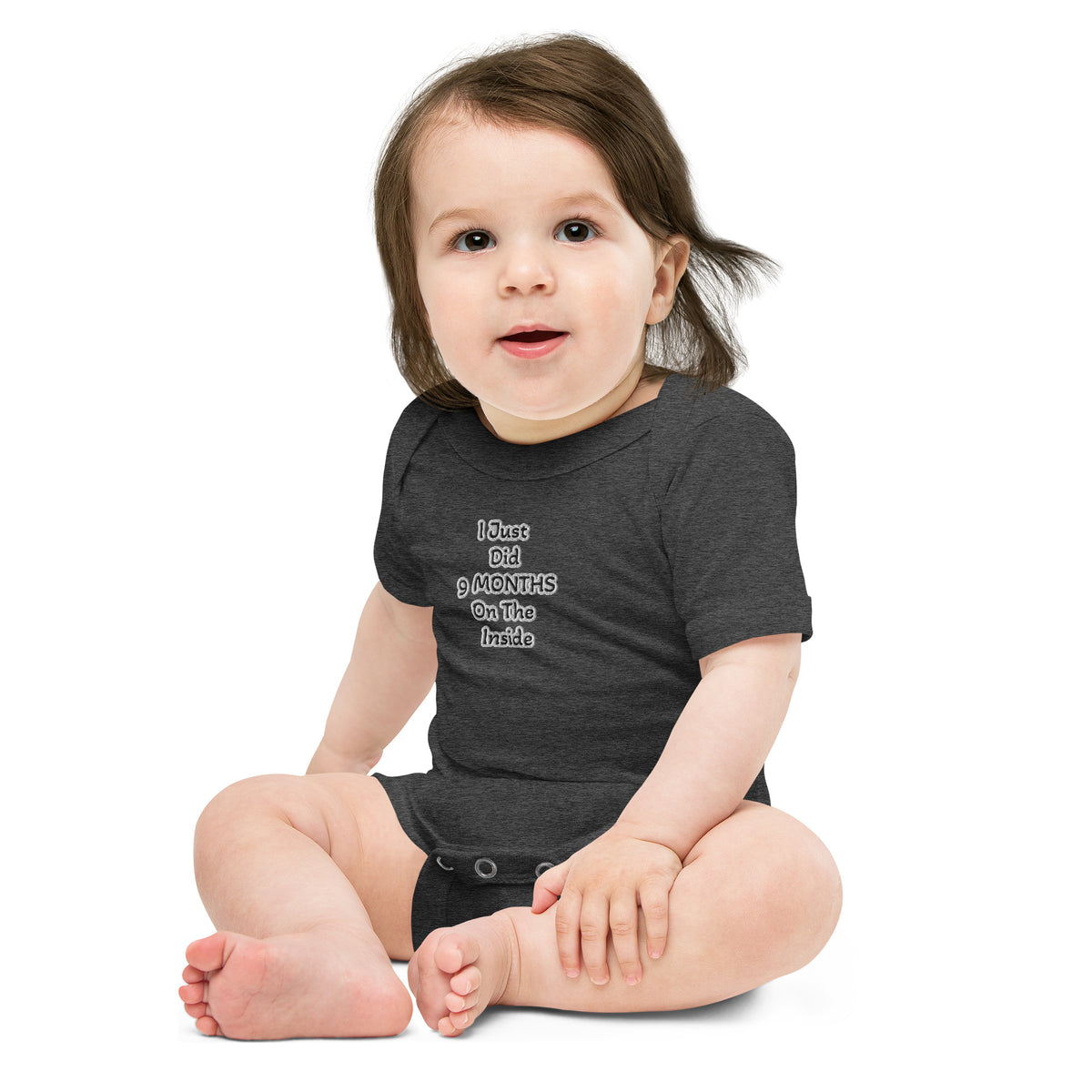 Black Finesse 9 Months Baby Bodysuit — Dark Grey Heather, front view