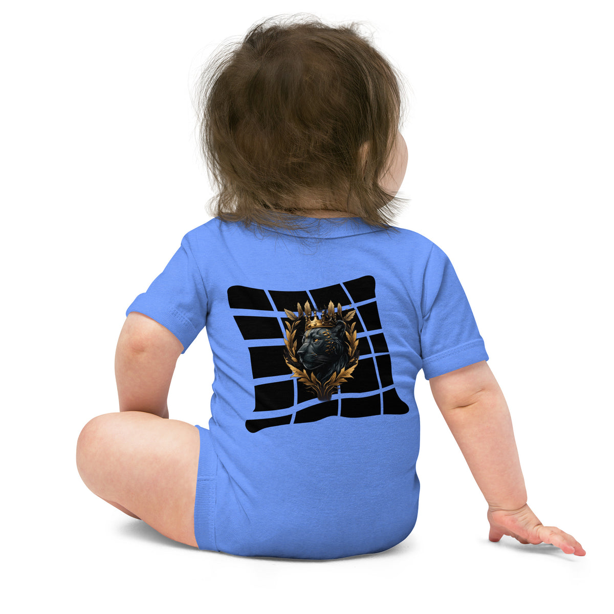 Black Finesse 9 Months Baby Bodysuit — Heather Columbia Blue, back view