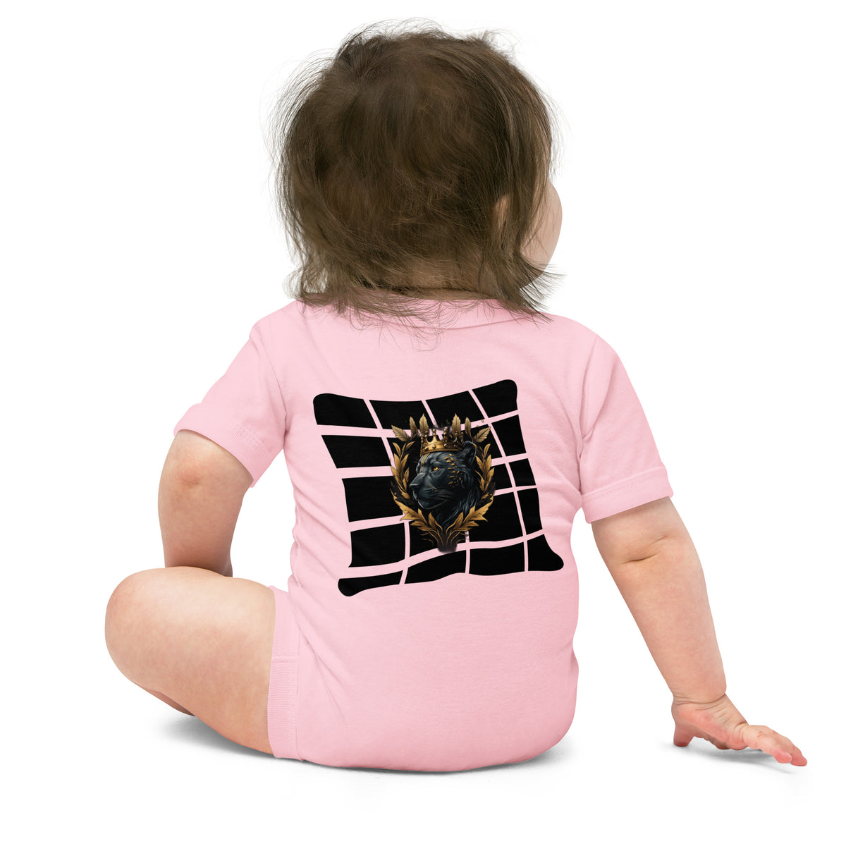 Black Finesse 9 Months Baby Bodysuit — Pink, back view